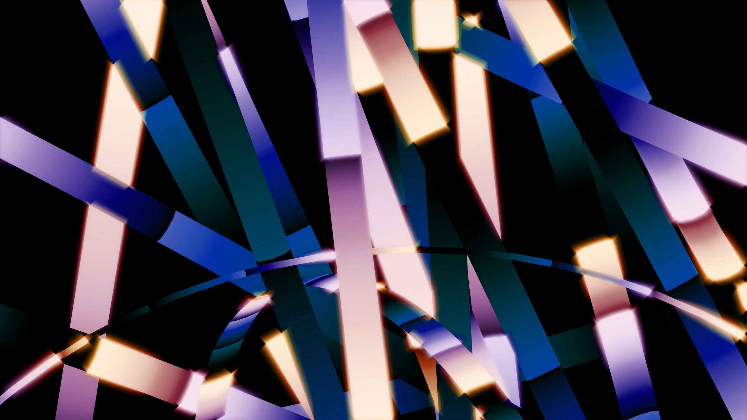 Overlapping ribbons of colour on a dark background